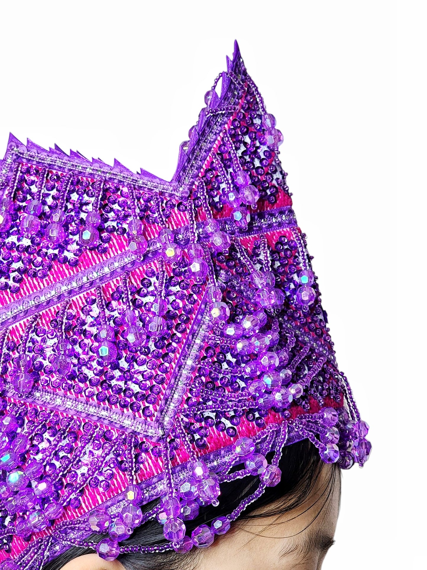 Hmong Traditional Princess/Queen Hat |Purple-Red Thread