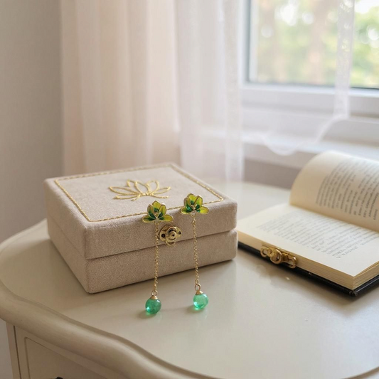 Emerald Whisper Lotus Drop Earrings