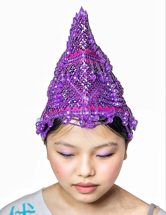 Hmong Traditional Princess/Queen Hat |Purple-Red Thread