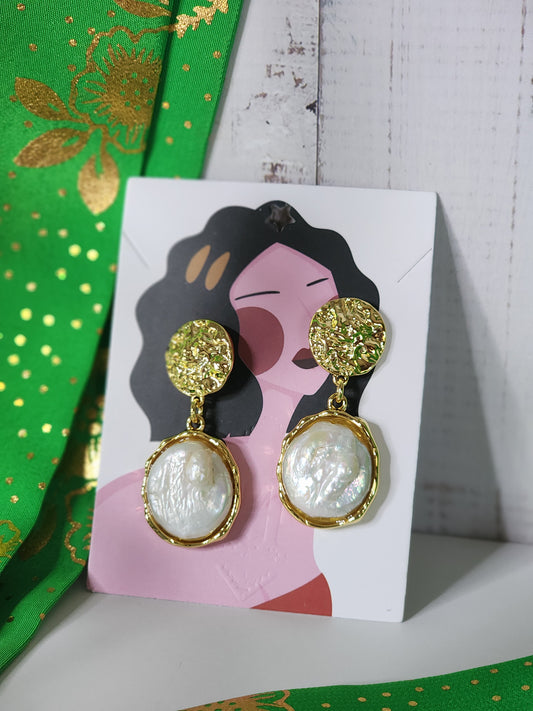 Halo Natural Pearl Baroque Stud Dangle Earrings