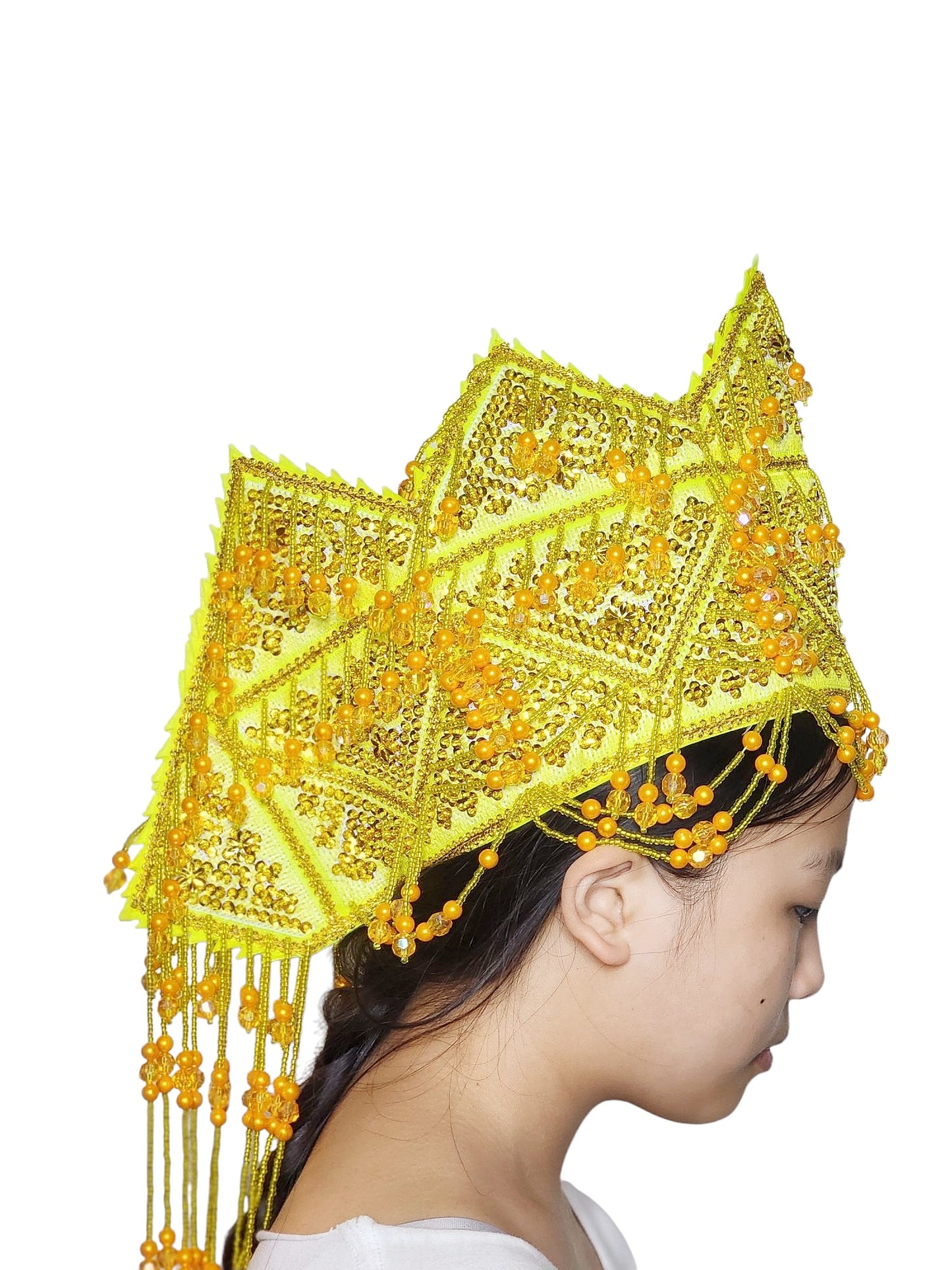 Hmong Traditional Princess/Queen Hat |Yellow-Gold