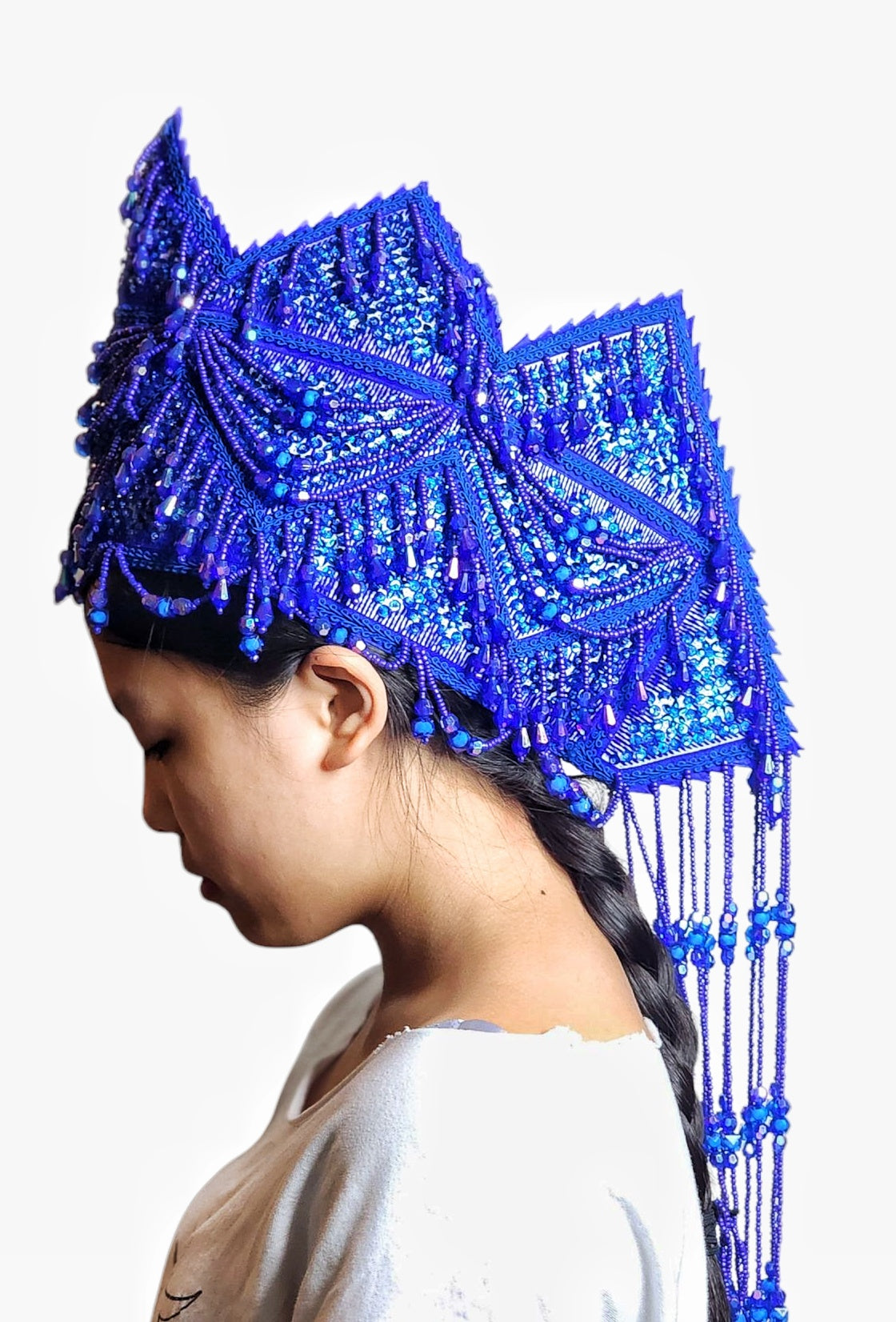 Hmong Traditional Princess/Queen Hat | Blue