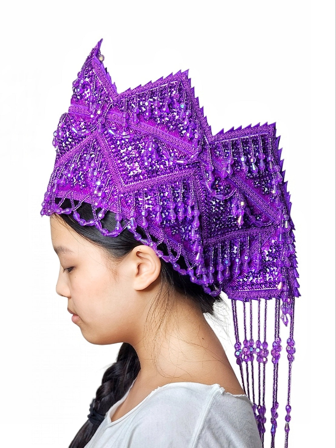Hmong Traditional Princess/Queen Hat |Purple Thread
