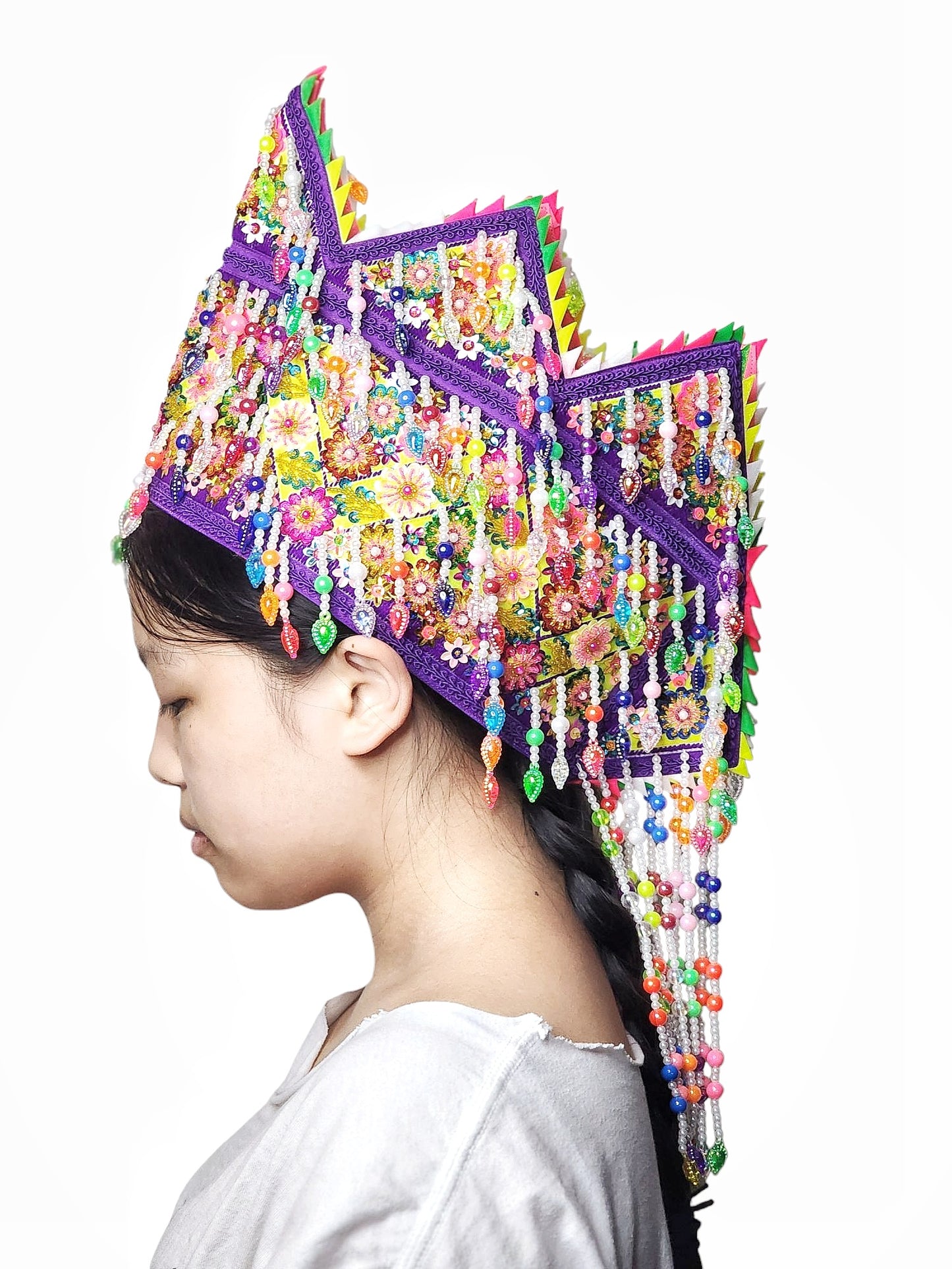 Hmong Traditional Princess/Queen Hat | Multi-Purple Trim Size 23