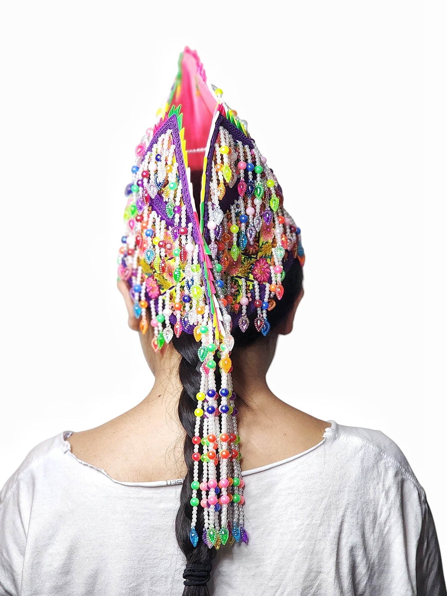 Hmong Traditional Princess/Queen Hat | Multi-Purple Trim Size 23