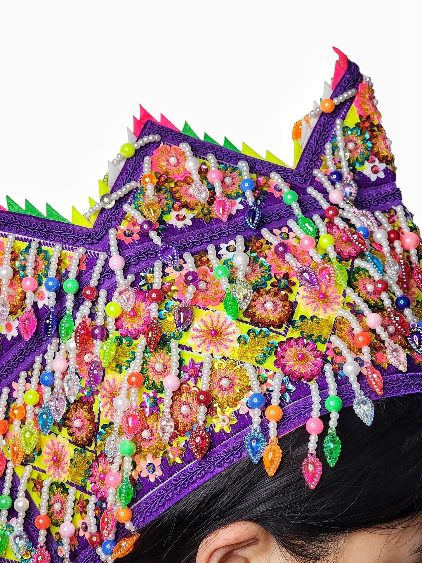Hmong Traditional Princess/Queen Hat | Multi-Purple Trim Size 23