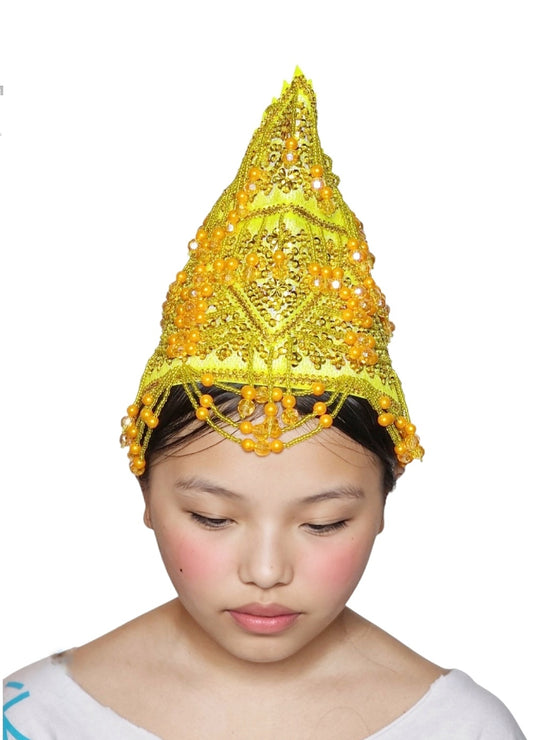 Hmong Traditional Princess/Queen Hat |Yellow-Gold