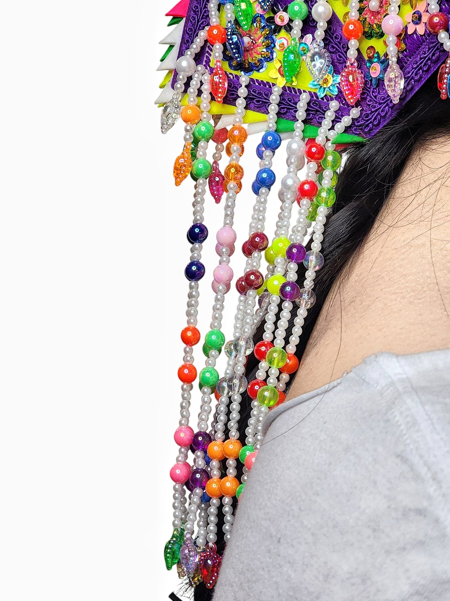 Hmong Traditional Princess/Queen Hat | Multi-Purple Trim Size 23
