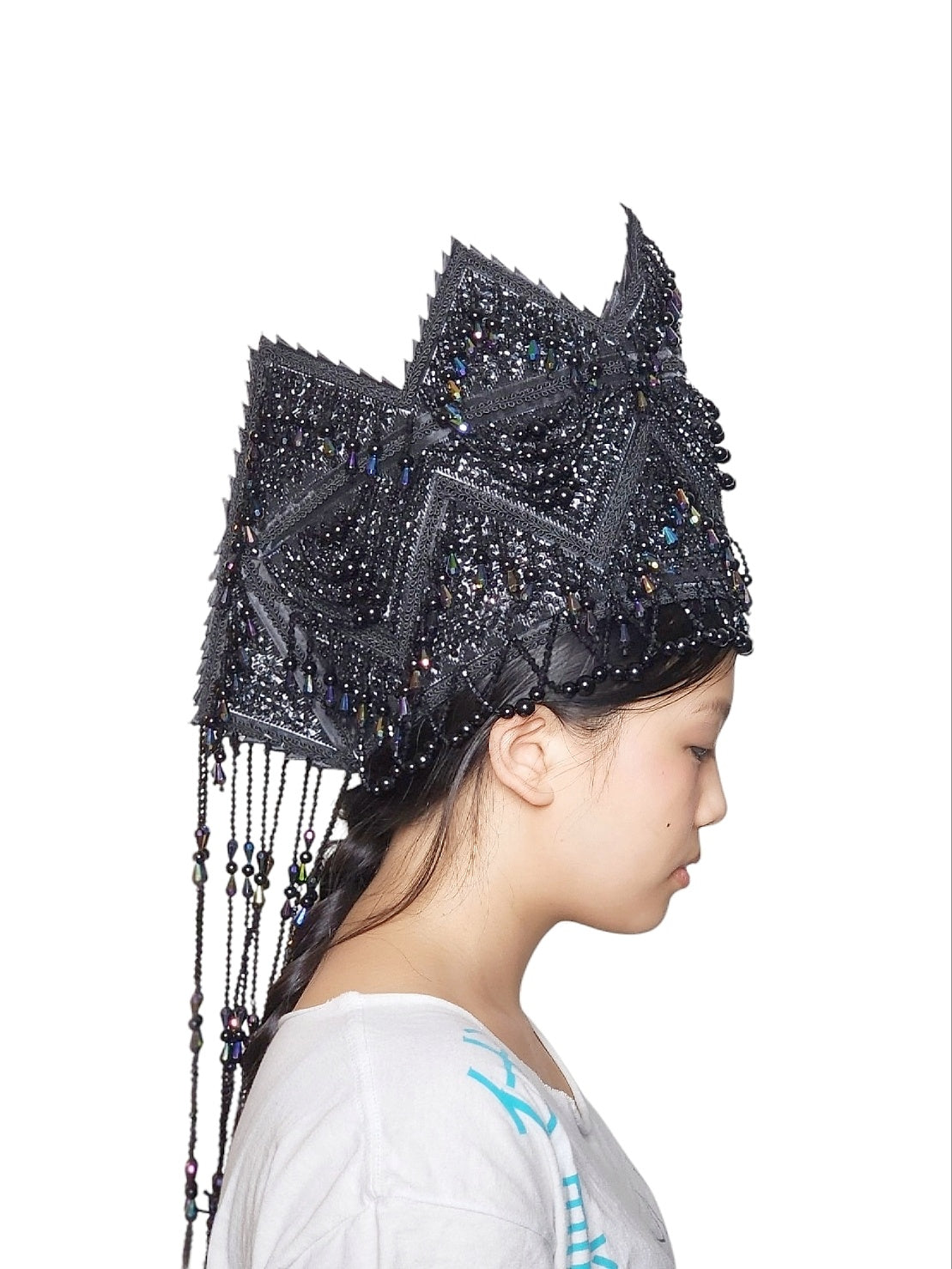 Hmong Princess/Queen Hat – Midnight Black | Regal Tradition, Modern Elegance