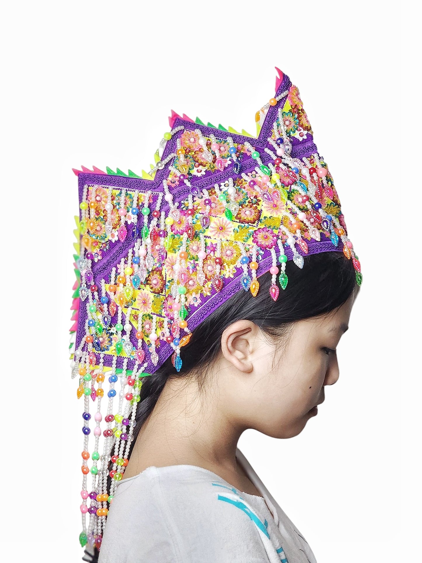 Hmong Traditional Princess/Queen Hat | Multi-Purple Trim Size 23