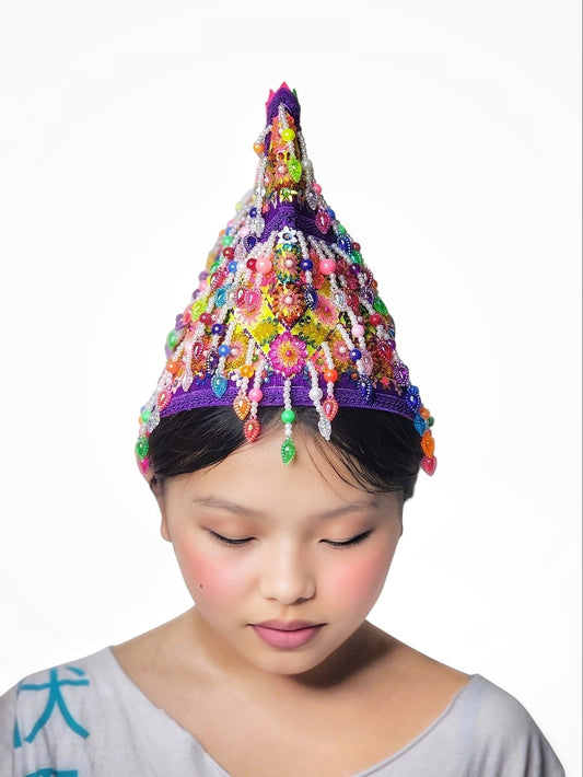 Hmong Traditional Princess/Queen Hat | Multi-Purple Trim Size 23