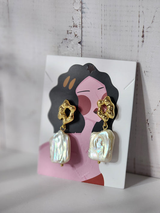Ocean Whispers Natural Pearl Baroque Stud Dangle Earrings