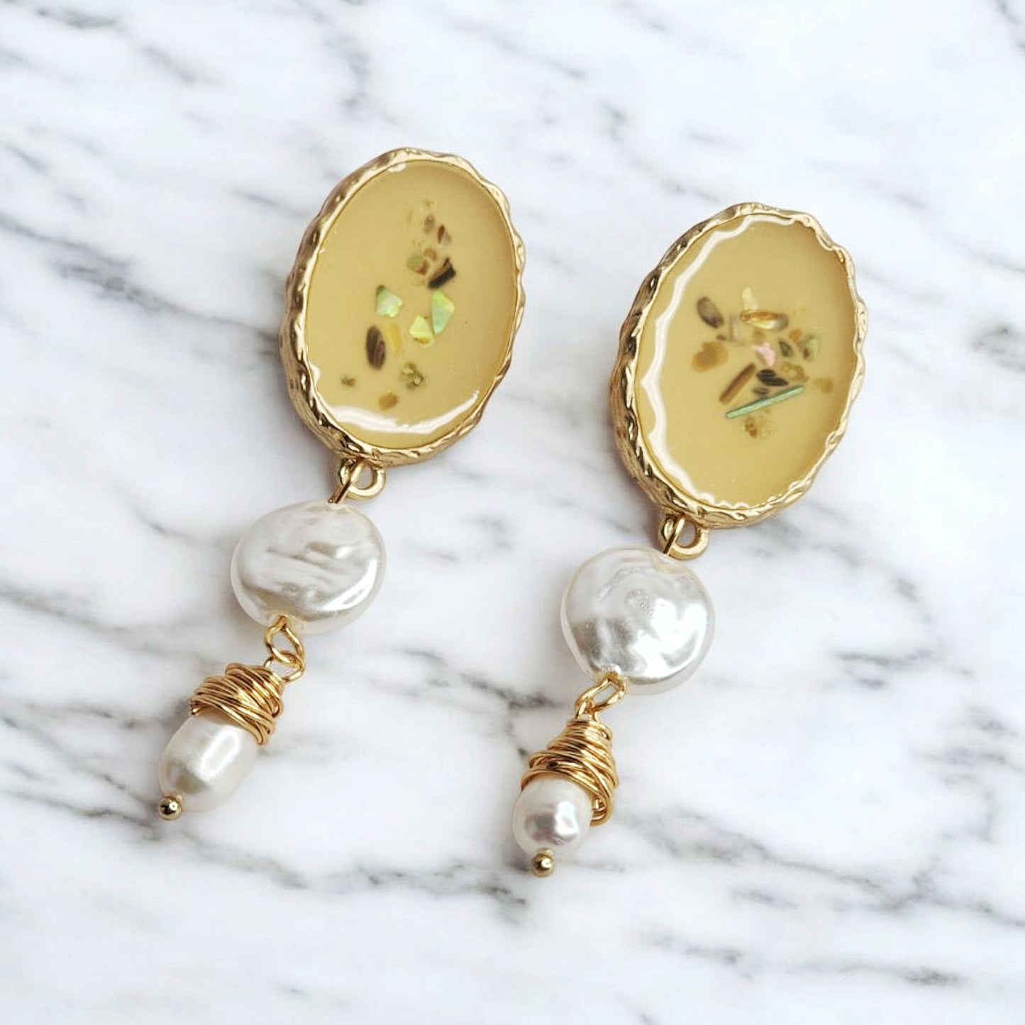 Seashell Reverie Oval Gold Earrings