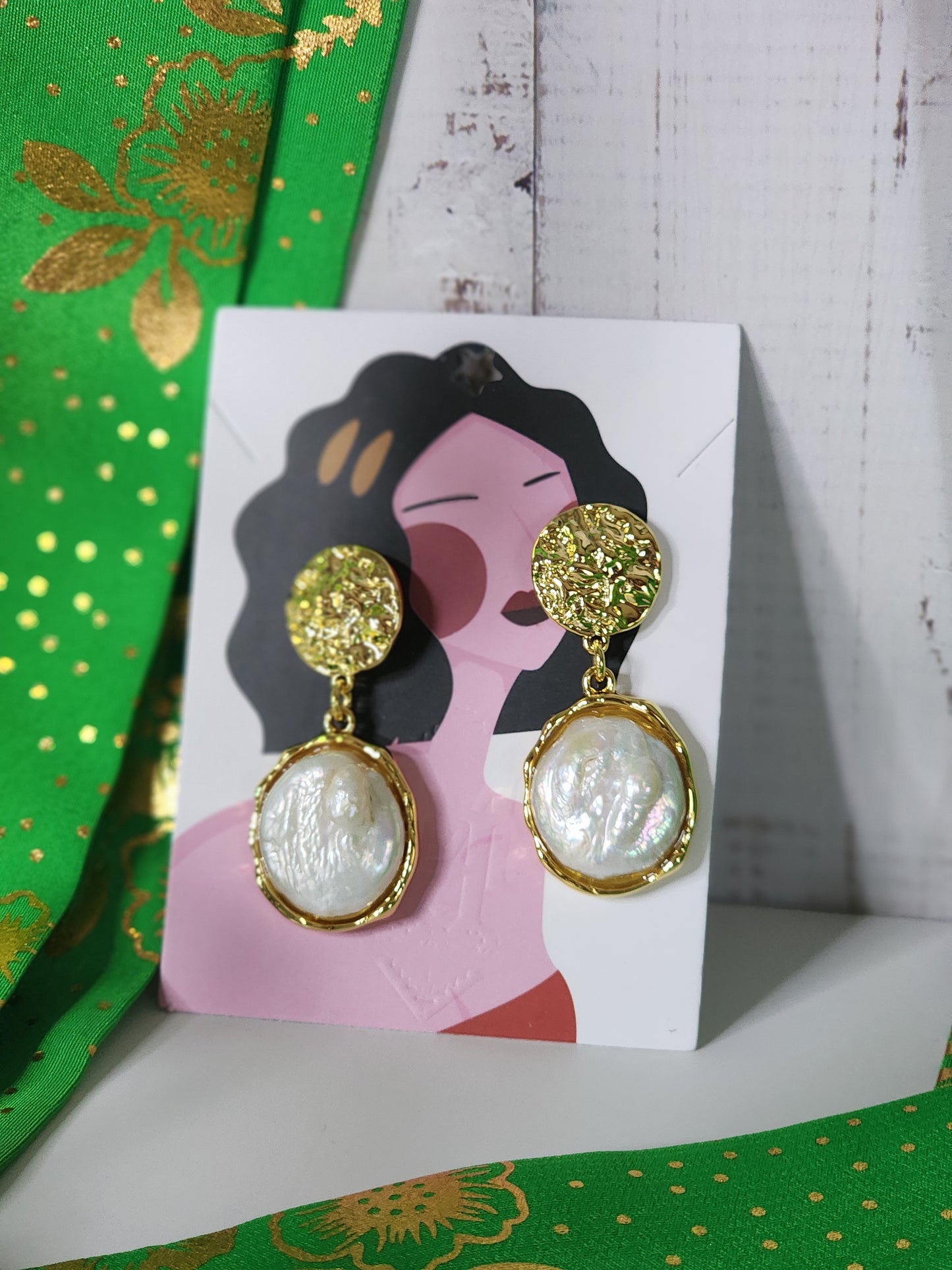 Halo Natural Pearl Baroque Stud Dangle Earrings
