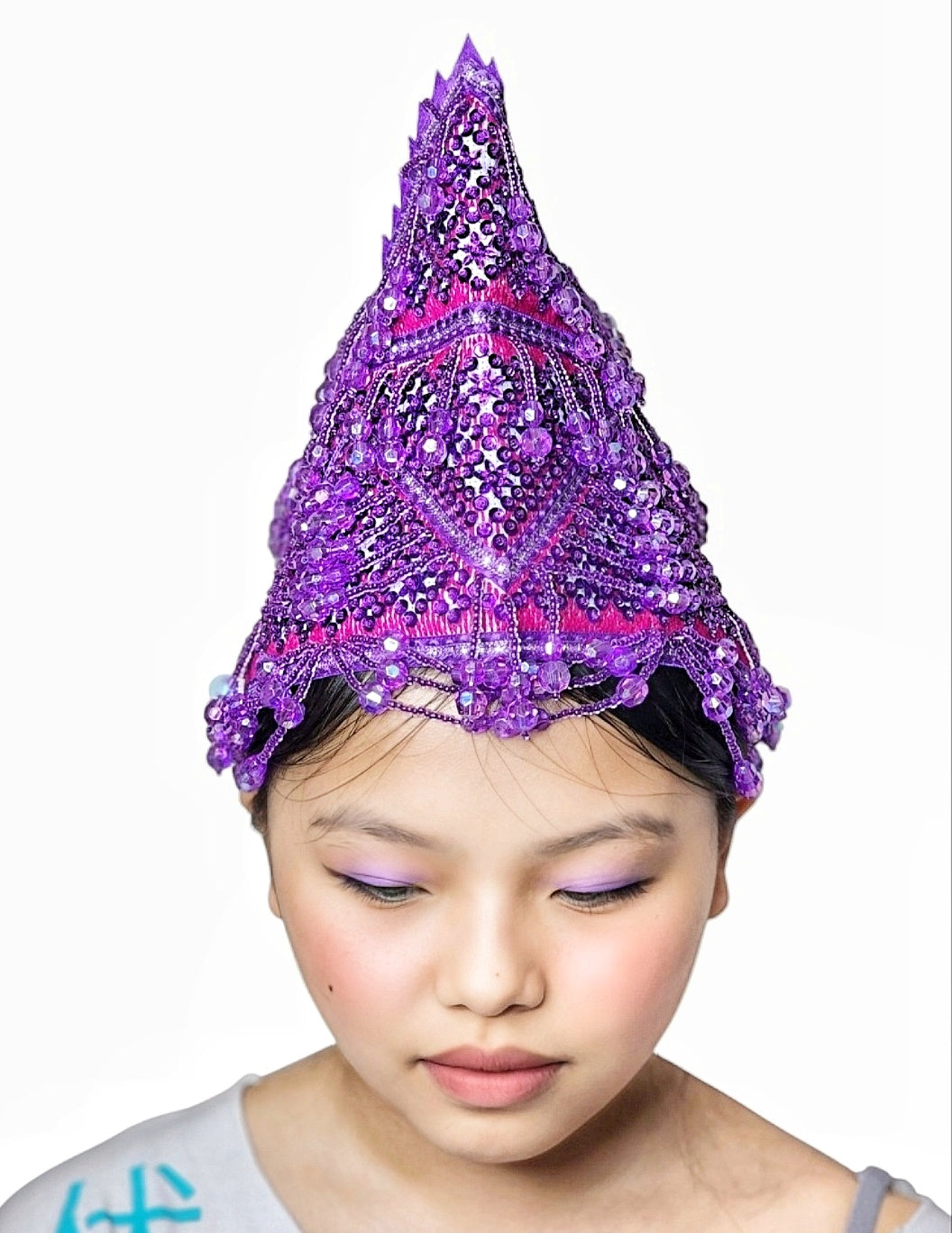 Hmong Traditional Princess/Queen Hat |Purple-Red Thread