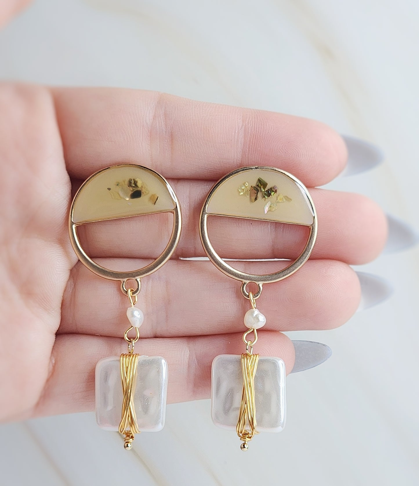 Seashell Reverie Oval Gold Earrings