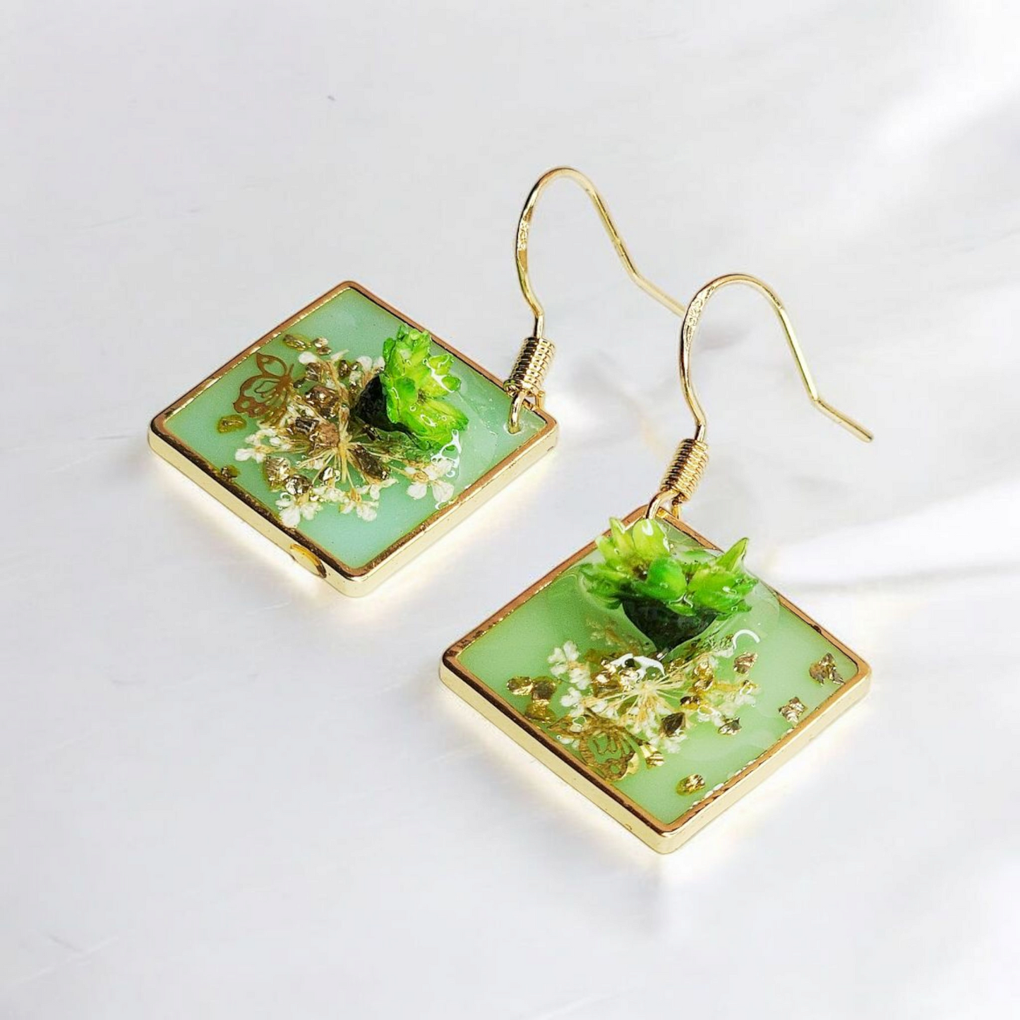 Golden Bloom Green Flower Earrings