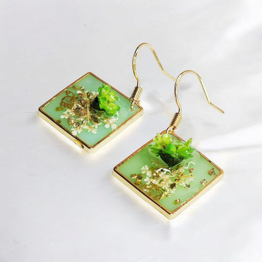 Golden Bloom Green Flower Earrings