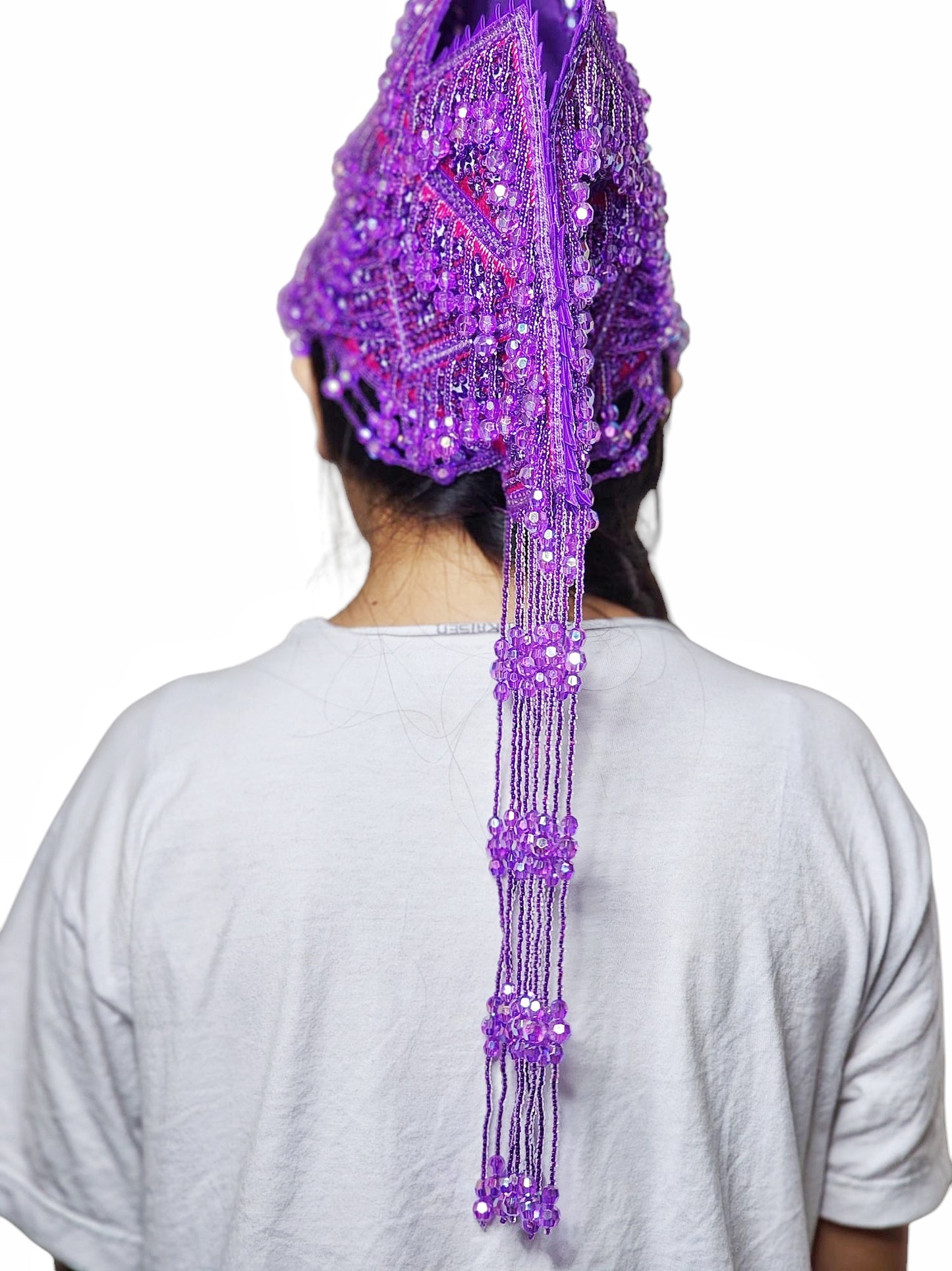 Hmong Traditional Princess/Queen Hat |Purple-Red Thread