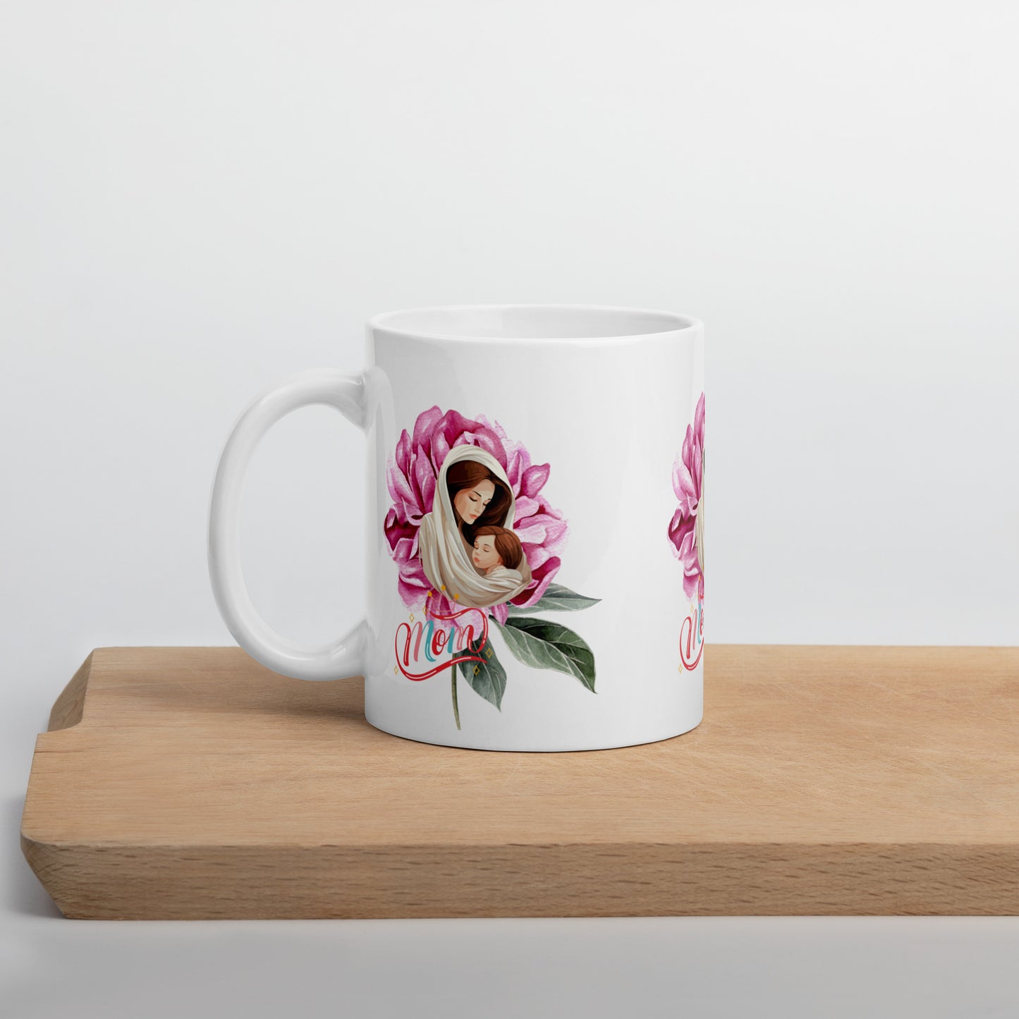 Mom Peony Flower Glossy Mug