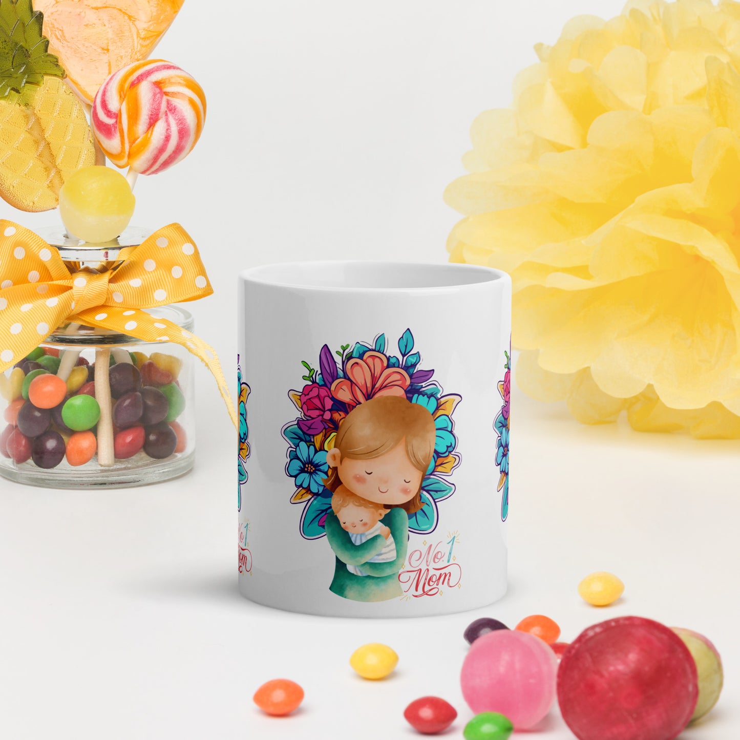 No. 1 Mom White Glossy Mug