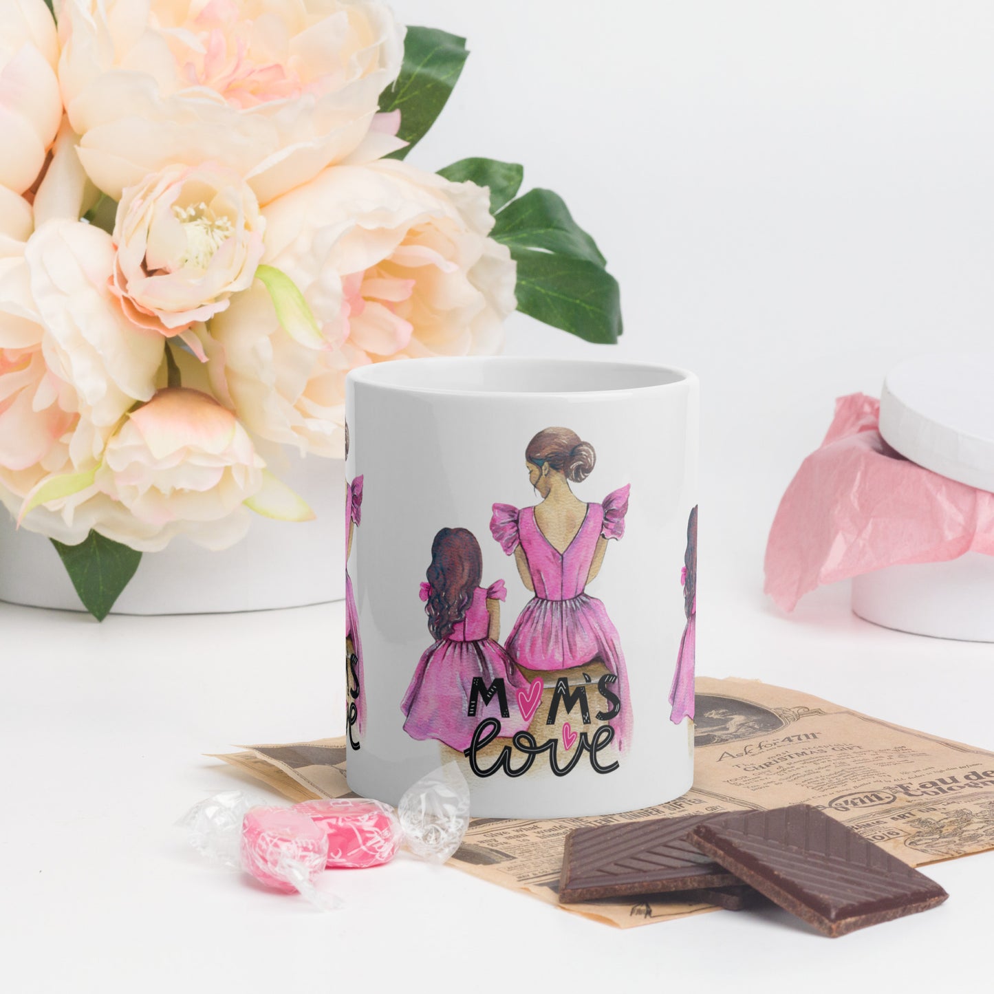 Mom Love Pink Girl Glossy Mug