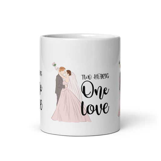 Two Hearts One Love: Classic White Wedding Mug