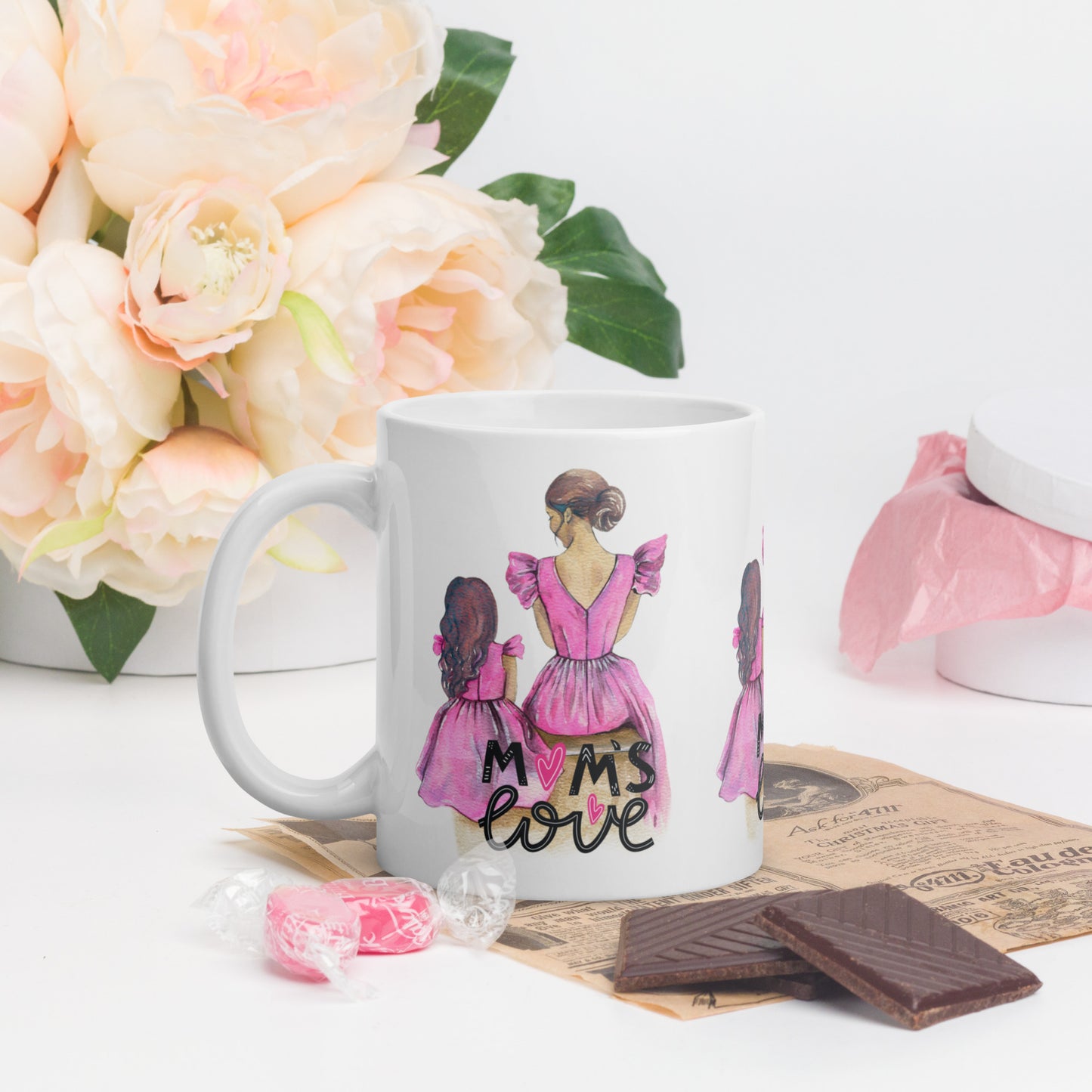 Mom Love Pink Girl Glossy Mug