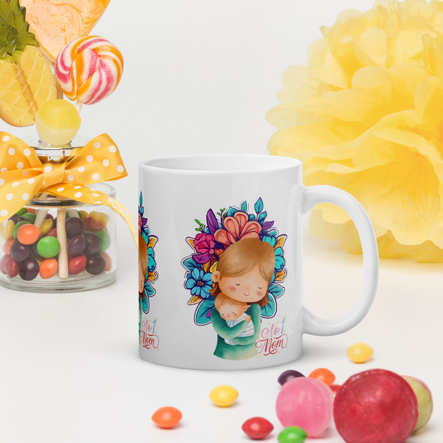 No. 1 Mom White Glossy Mug