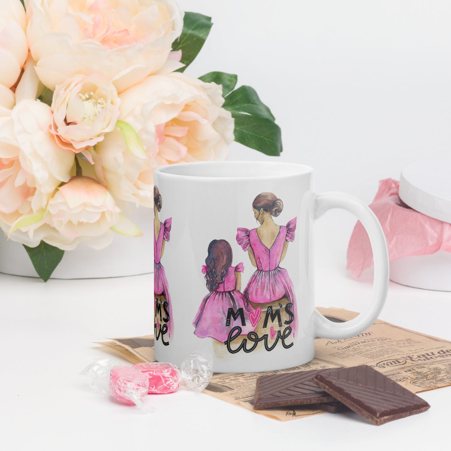 Mom Love Pink Girl Glossy Mug