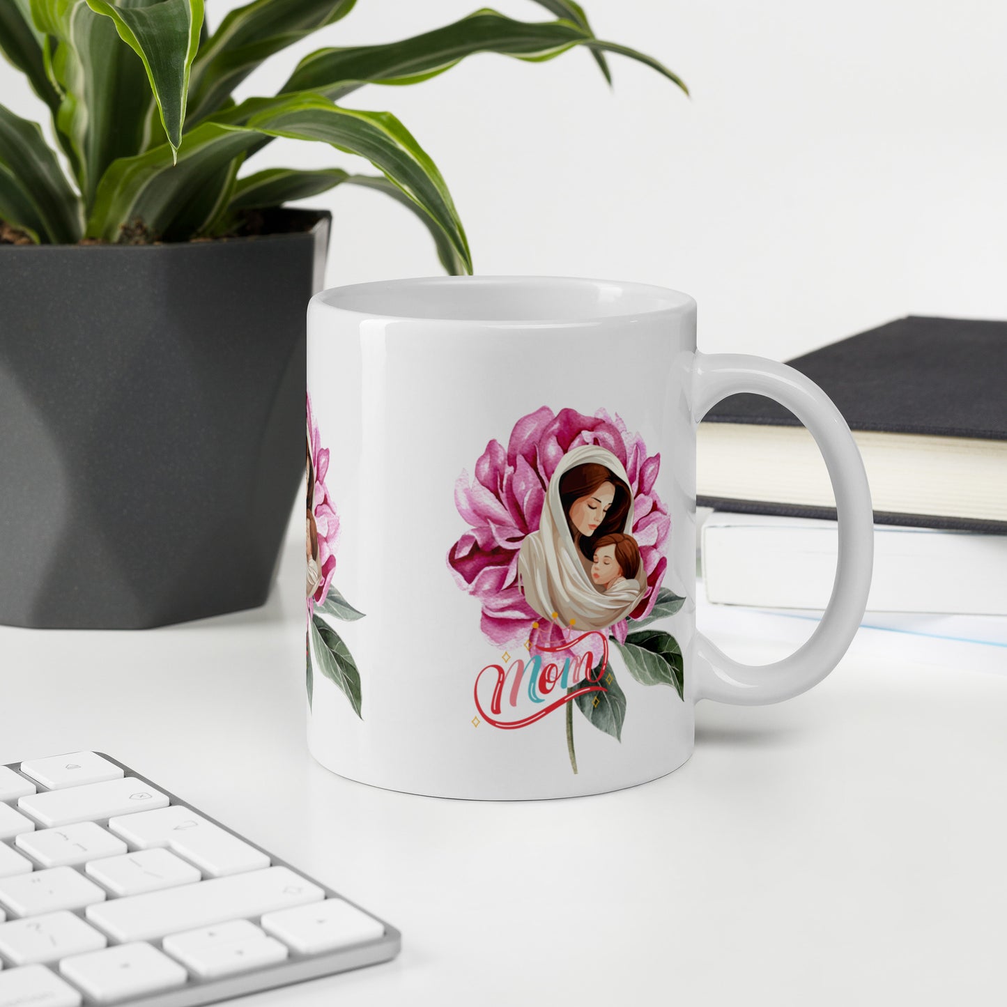 Mom Peony Flower Glossy Mug